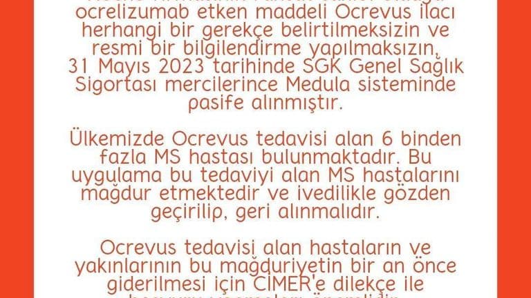 Roche'un Etkin MS Tedavisi Ocrevus SGK Tarafından Pasife Alındı