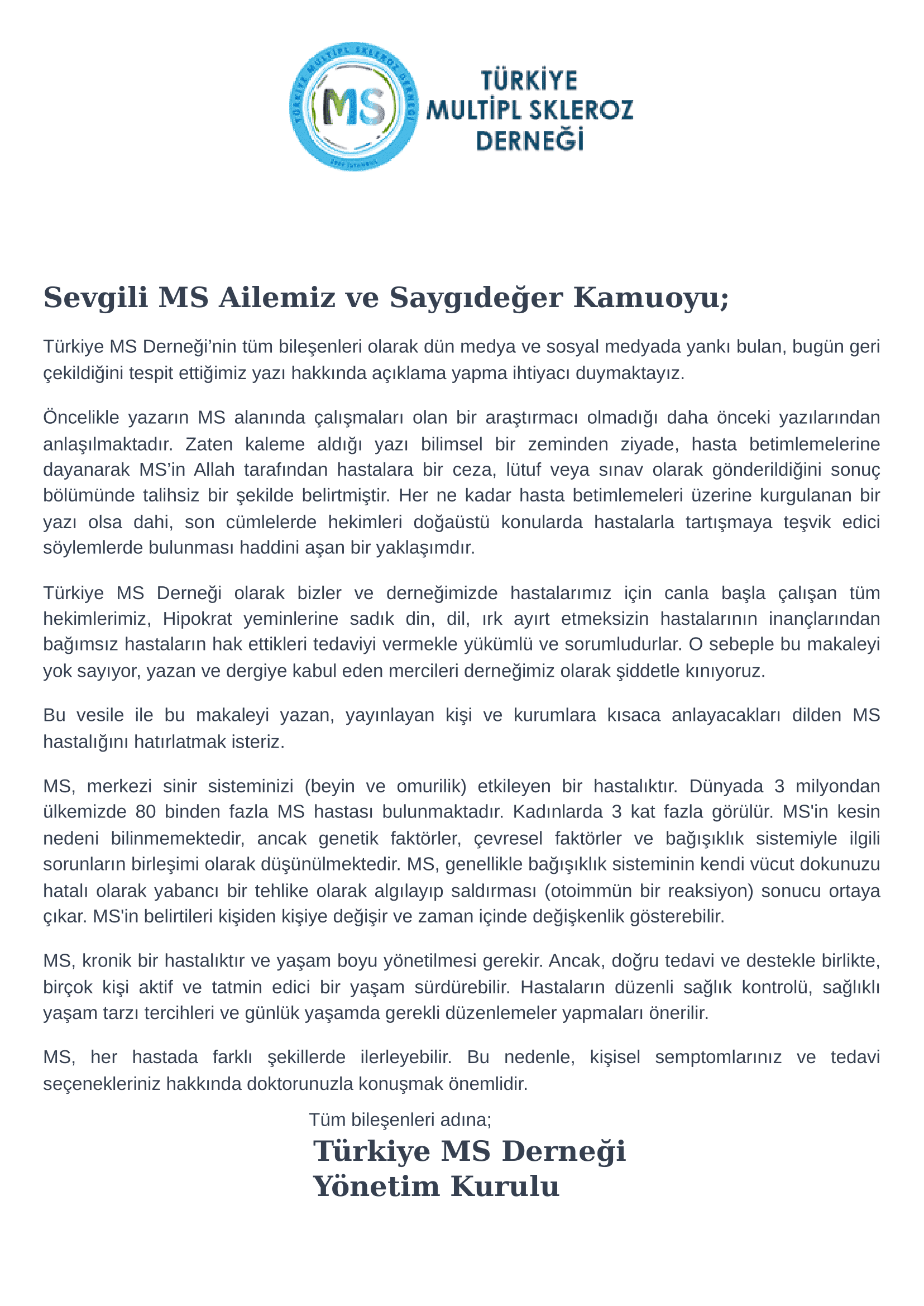 Türkiye MS Derneği - Basın açıklaması